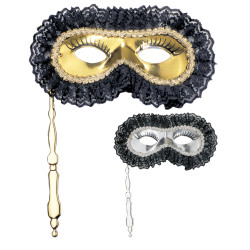 Škraboška s krajkou a hůlkou